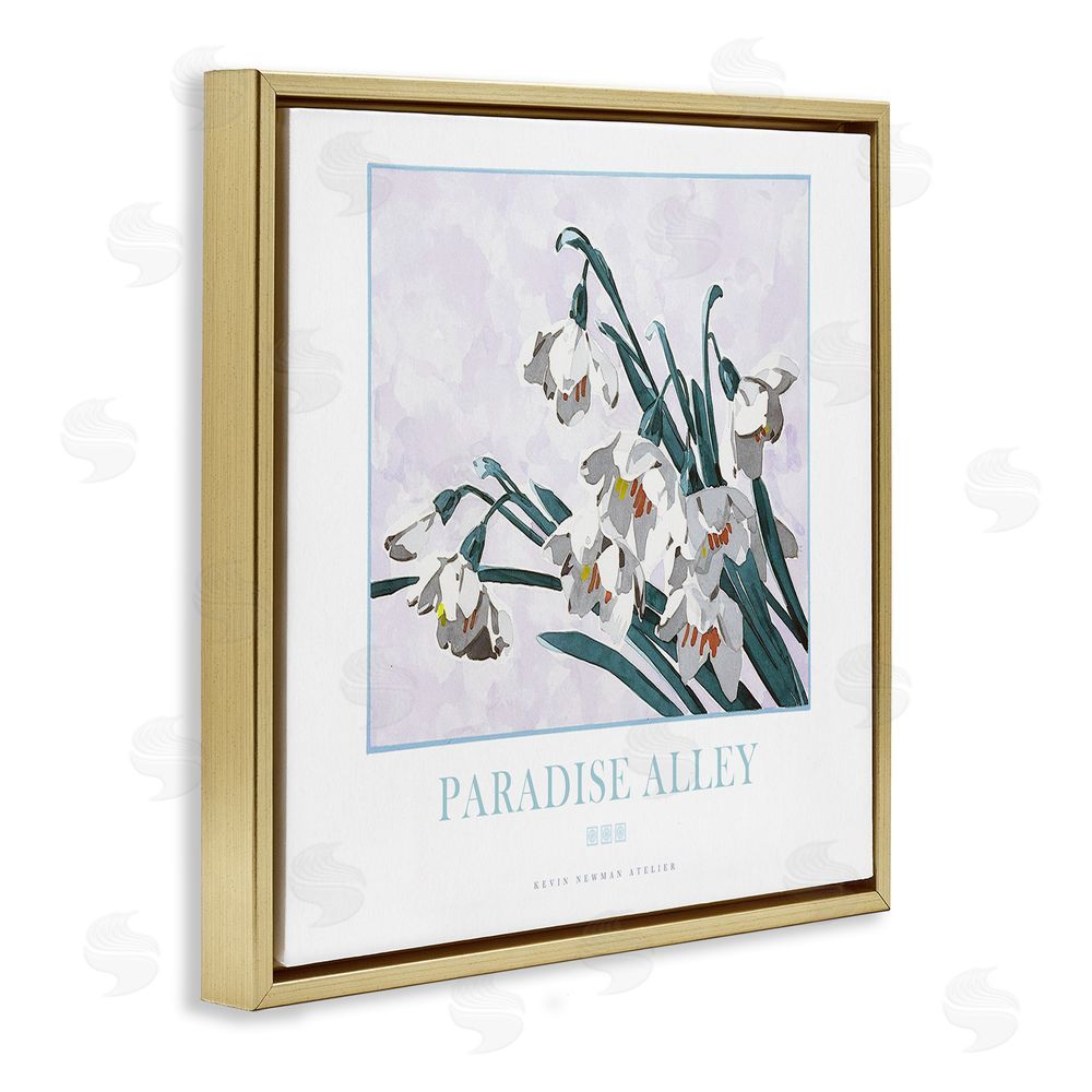 Jadei Graphics Paradise Alley White Spring Blooms Gold Floating Frame Canvas Wall Art Print