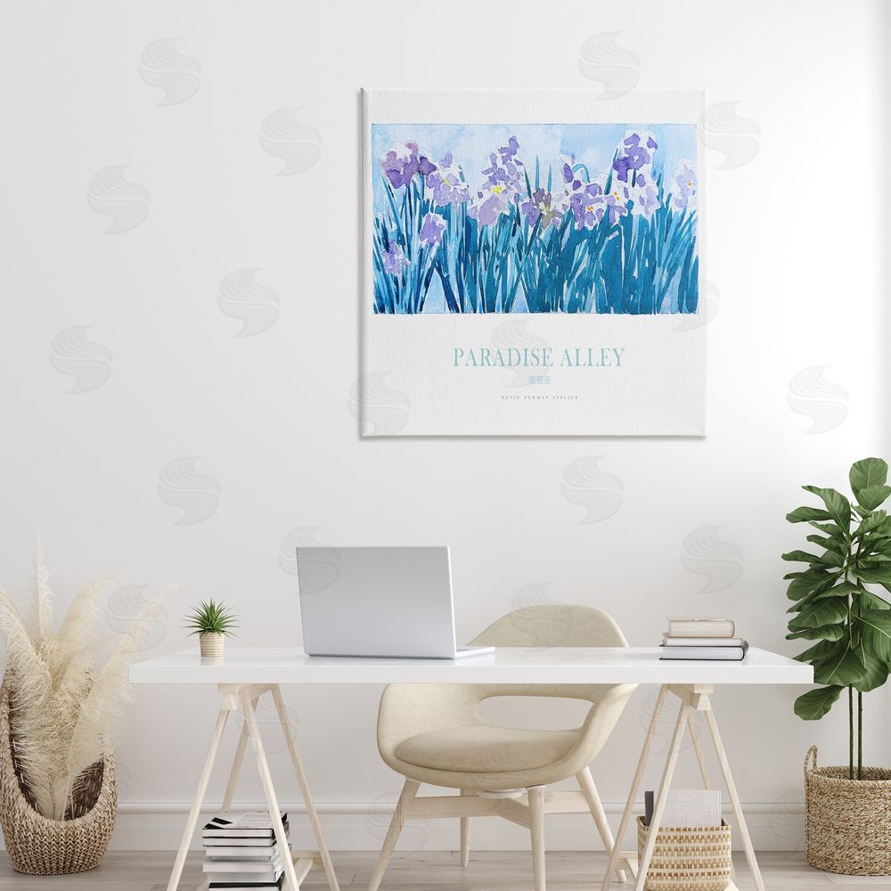 Jadei Graphics Paradise Alley Purple Irises Stretched Canvas Wall Art in Room