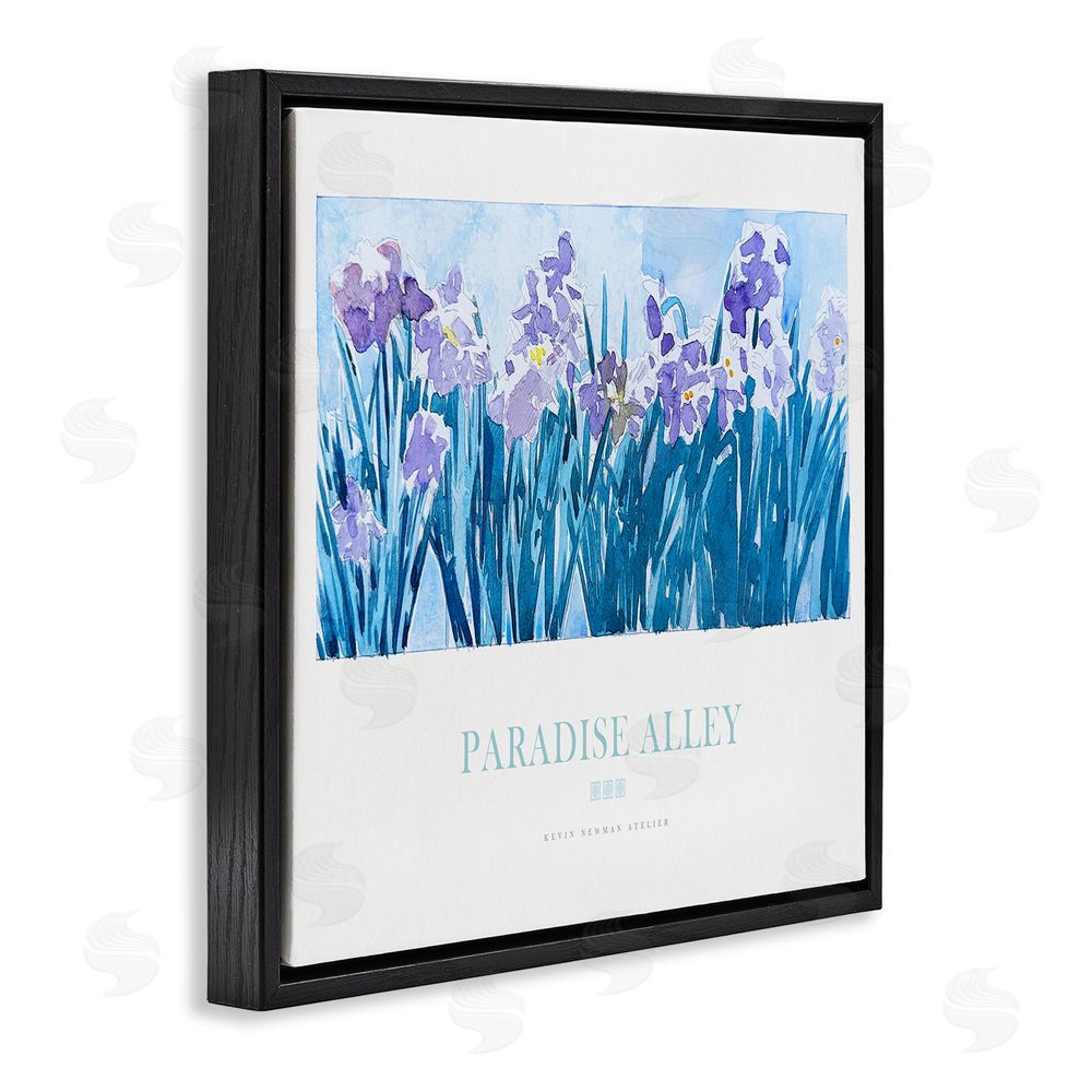 Jadei Graphics Paradise Alley Purple Irises Black Floating Frame Canvas Wall Art Print