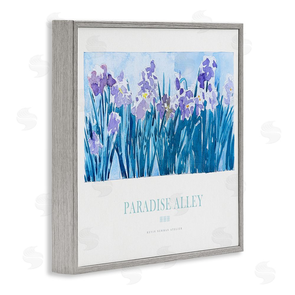 Jadei Graphics Paradise Alley Purple Irises Gray Framed Giclee Wall Art Print