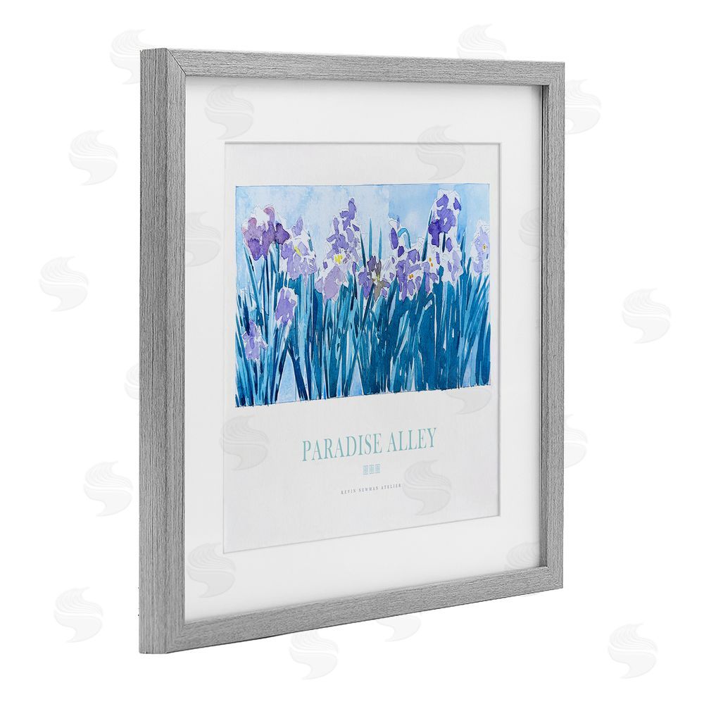 Jadei Graphics Paradise Alley Purple Irises Gray Framed Print Under Glass Wall Art