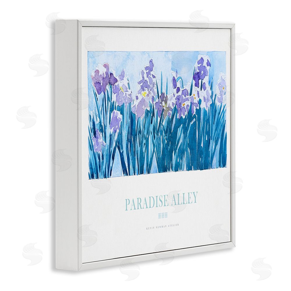 Jadei Graphics Paradise Alley Purple Irises White Framed Giclee Wall Art Print