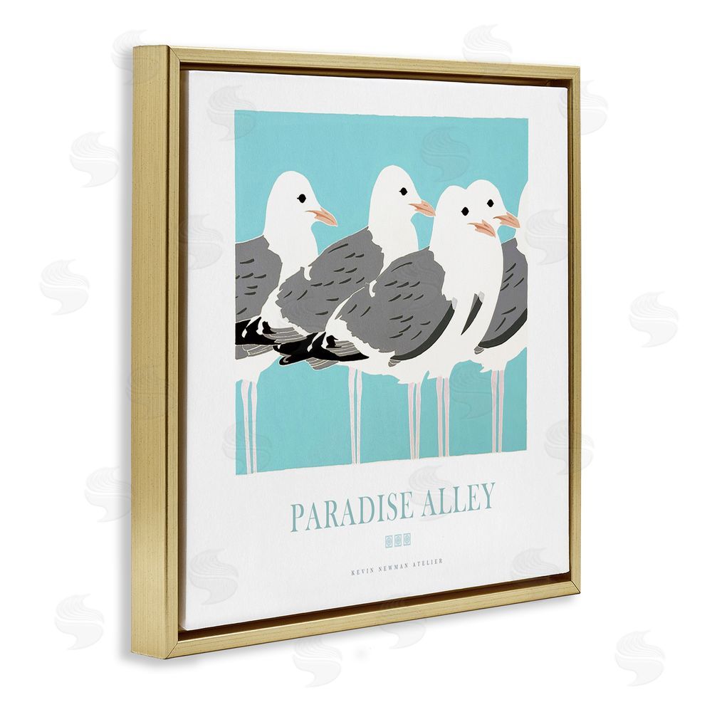 Jadei Graphics Paradise Alley Seagull Gathering Gold Floating Frame Canvas Wall Art Print