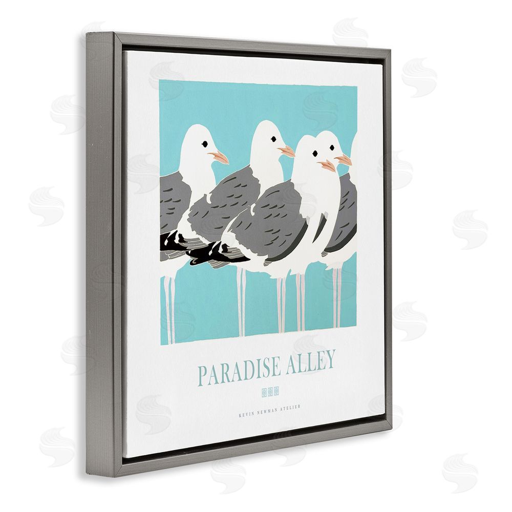 Jadei Graphics Paradise Alley Seagull Gathering Gray Floating Frame Canvas Wall Art Print