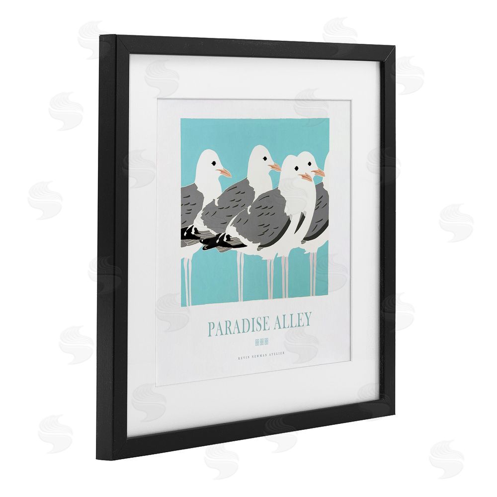 Jadei Graphics Paradise Alley Seagull Gathering Black Framed Print Under Glass Wall Art