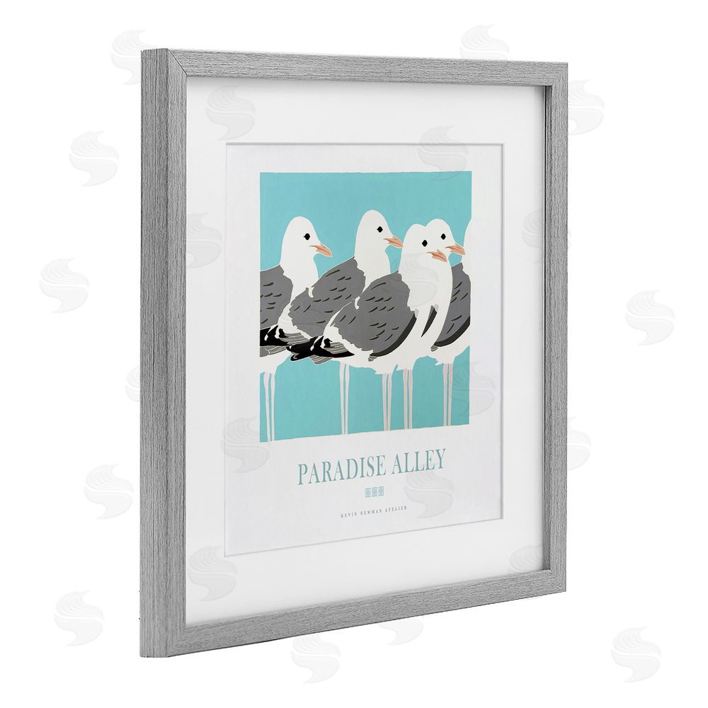 Jadei Graphics Paradise Alley Seagull Gathering Gray Framed Print Under Glass Wall Art