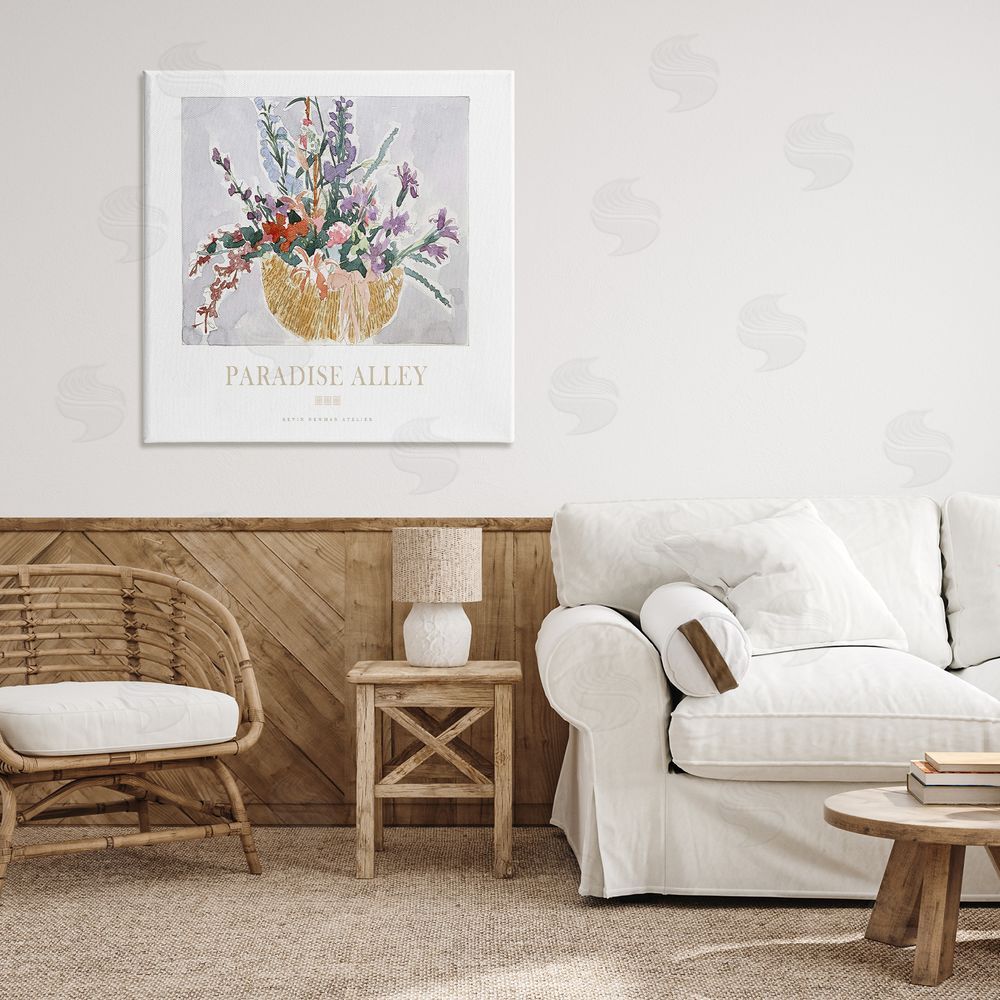 Jadei Graphics Paradise Alley Basket of Flowers Stretched Canvas Wall Art in Room