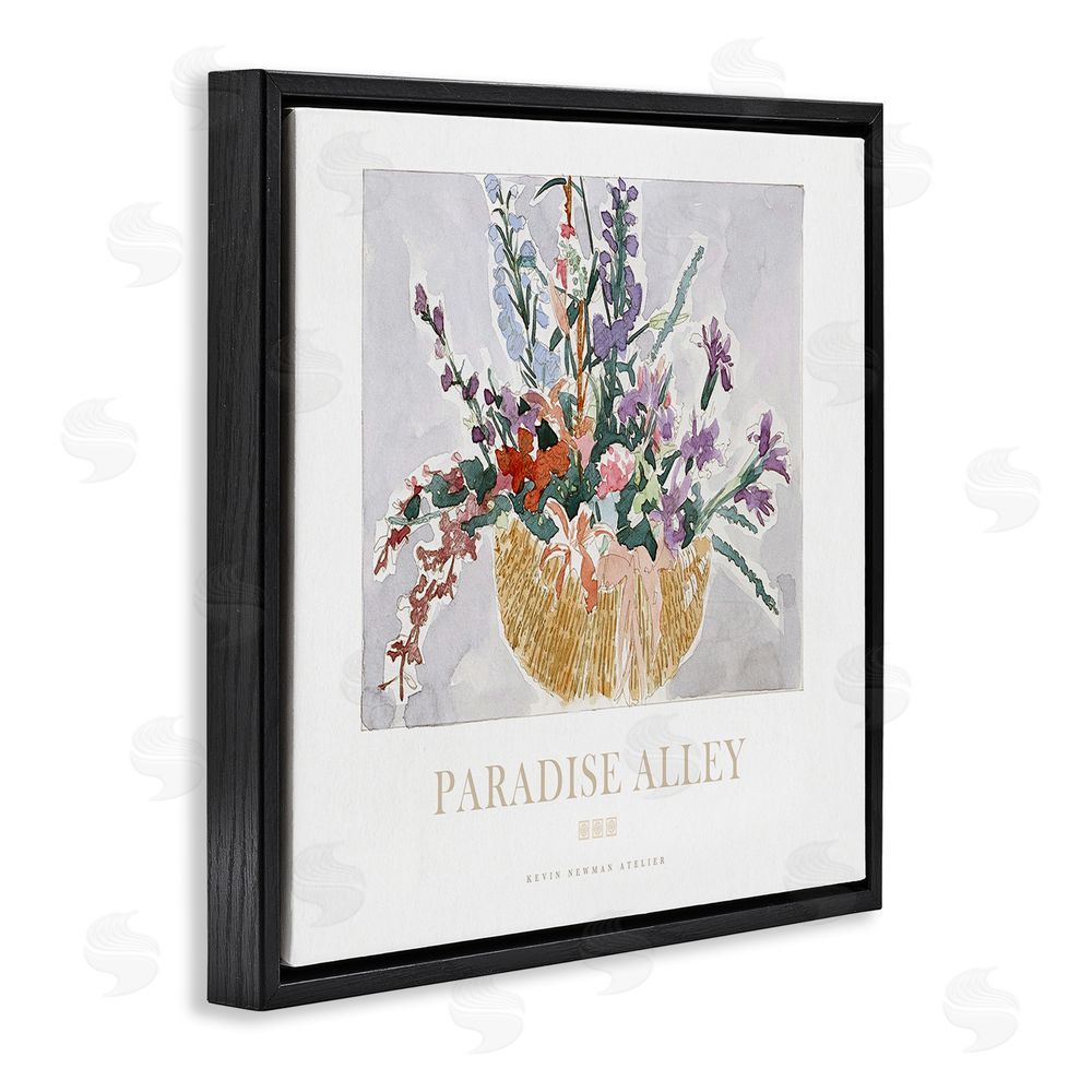 Jadei Graphics Paradise Alley Basket of Flowers Black Floating Frame Canvas Wall Art Print