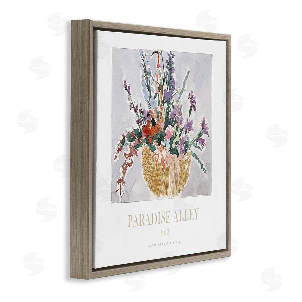 Jadei Graphics Paradise Alley Basket of Flowers Brown Floating Frame Canvas Wall Art Print