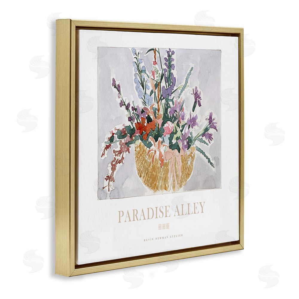 Jadei Graphics Paradise Alley Basket of Flowers Gold Floating Frame Canvas Wall Art Print