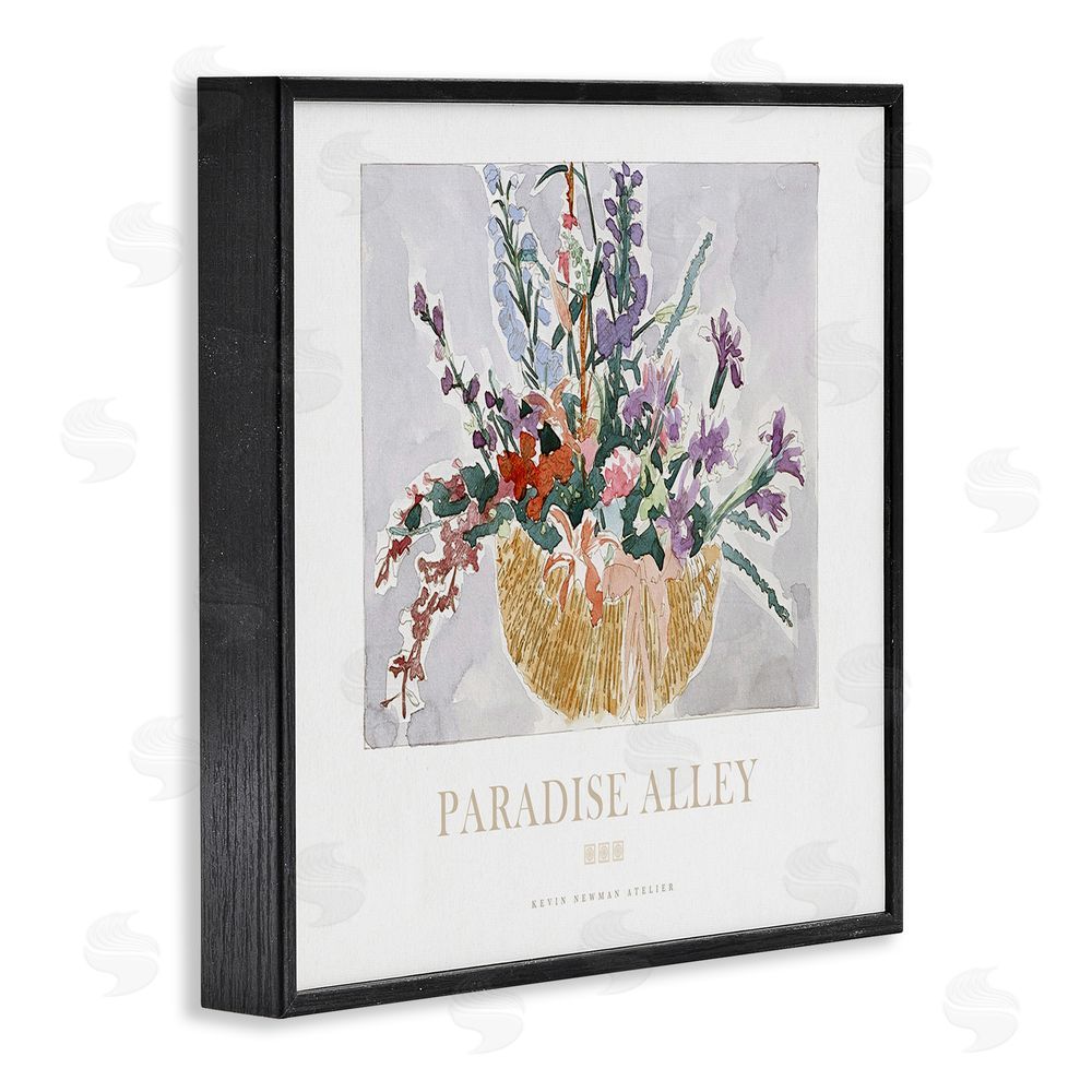 Jadei Graphics Paradise Alley Basket of Flowers Black Framed Giclee Wall Art Print