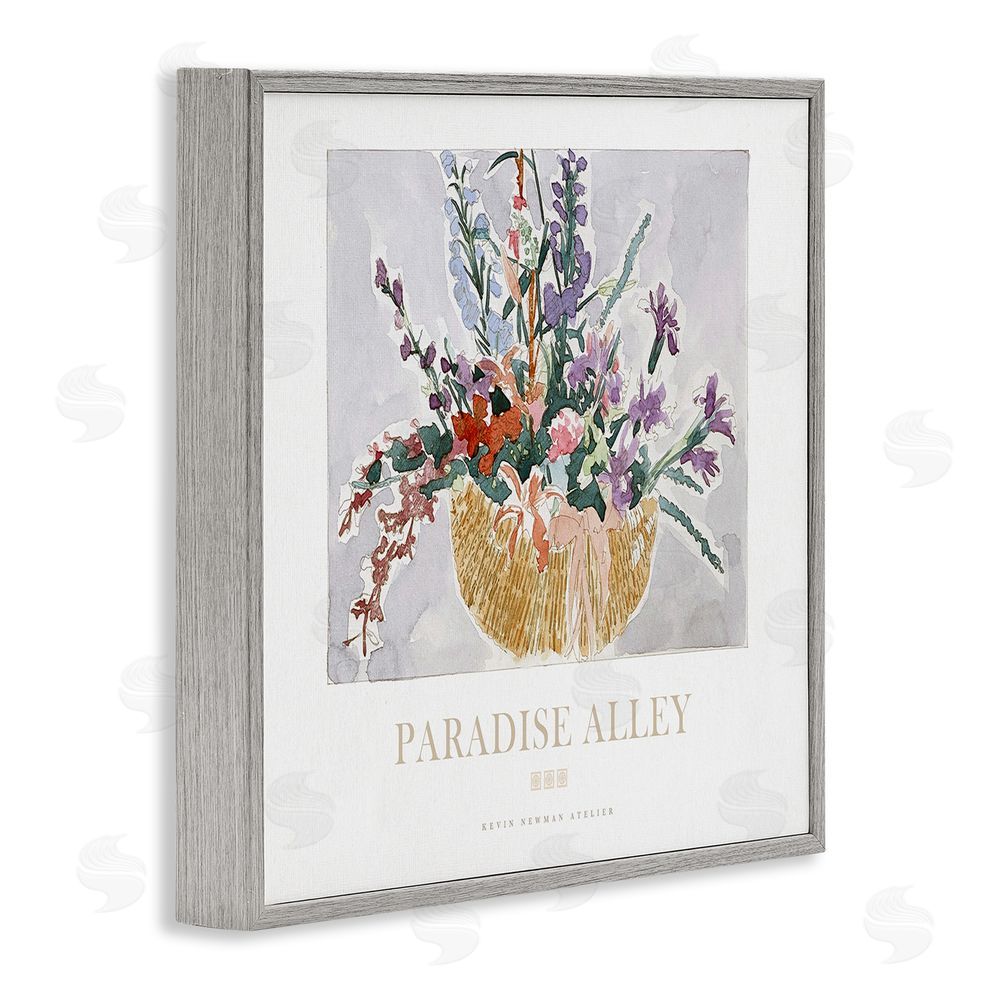 Jadei Graphics Paradise Alley Basket of Flowers Gray Framed Giclee Wall Art Print