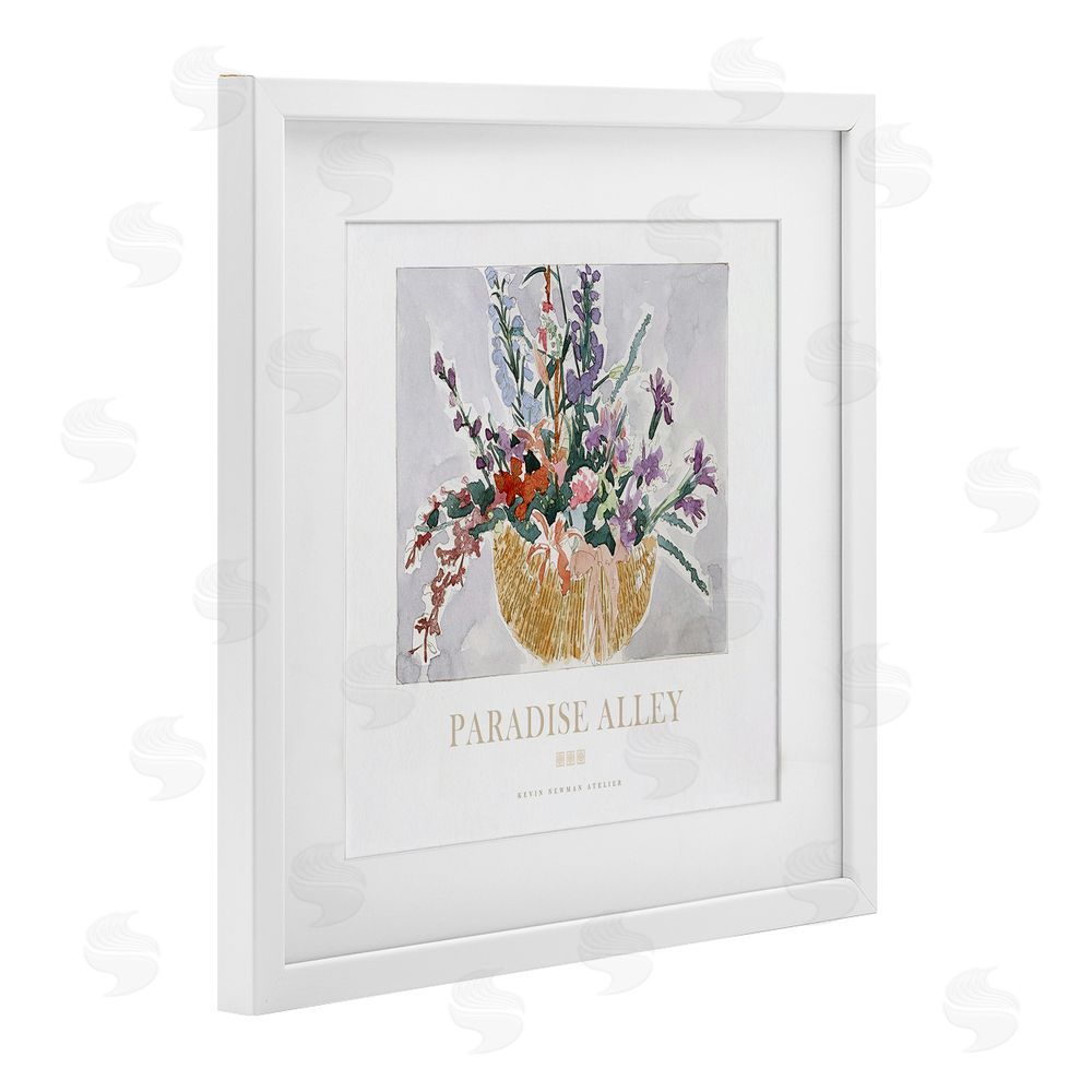 Jadei Graphics Paradise Alley Basket of Flowers White Framed Print Under Glass Wall Art