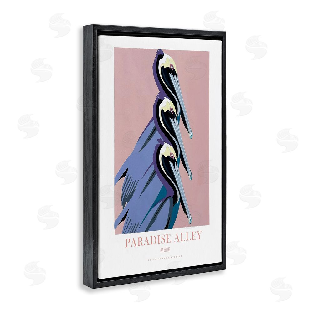 Jadei Graphics Paradise Alley Pelican Trio Black Floating Frame Canvas Wall Art Print
