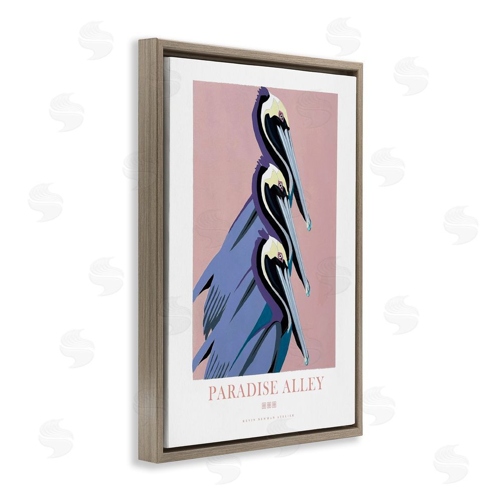 Jadei Graphics Paradise Alley Pelican Trio Brown Floating Frame Canvas Wall Art Print