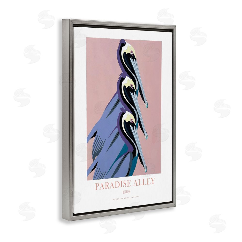 Jadei Graphics Paradise Alley Pelican Trio Gray Floating Frame Canvas Wall Art Print