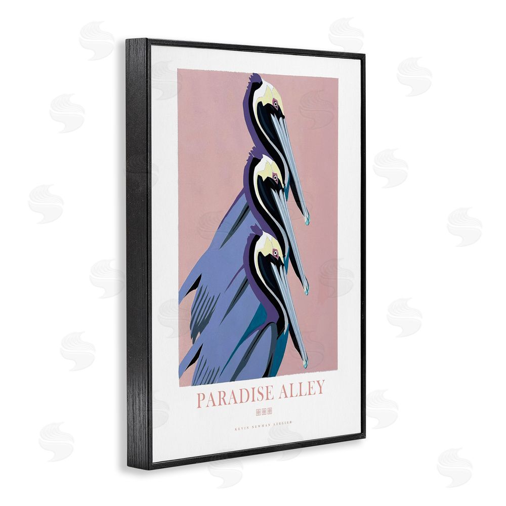 Jadei Graphics Paradise Alley Pelican Trio Black Framed Giclee Wall Art Print
