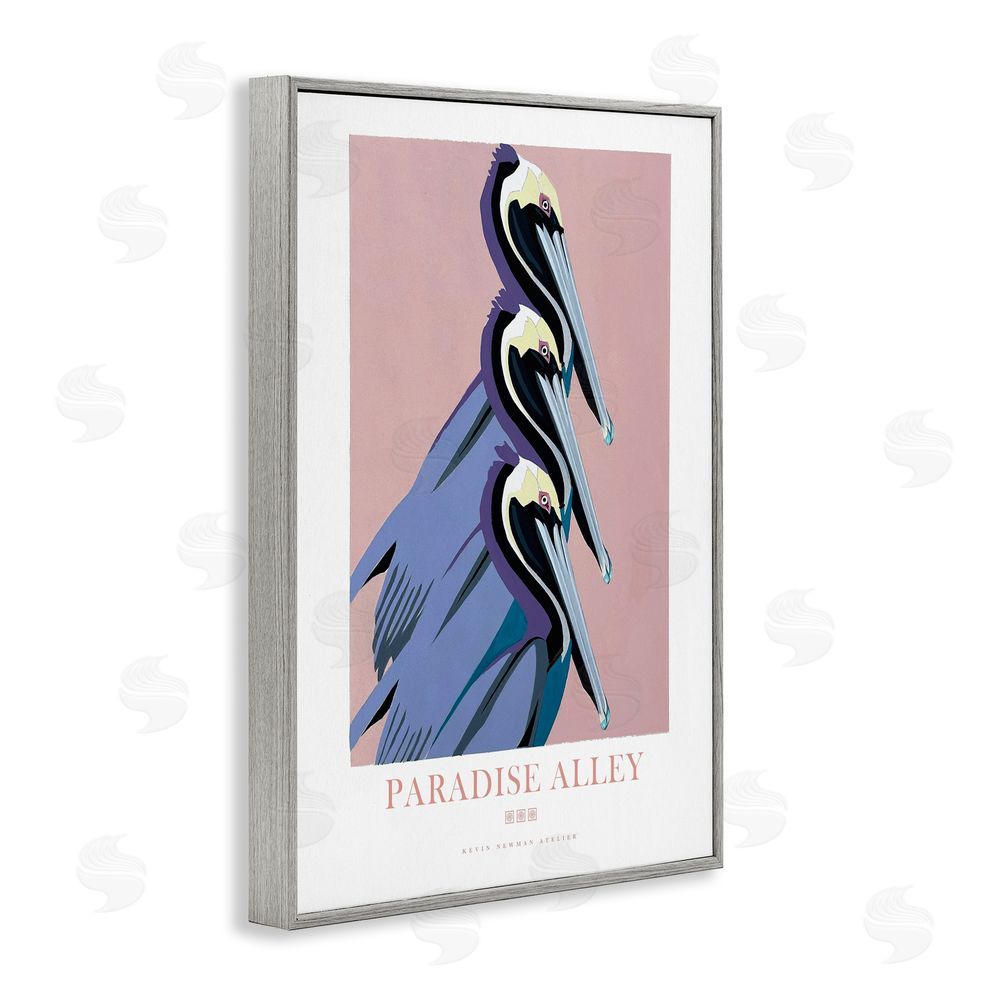 Jadei Graphics Paradise Alley Pelican Trio Gray Framed Giclee Wall Art Print