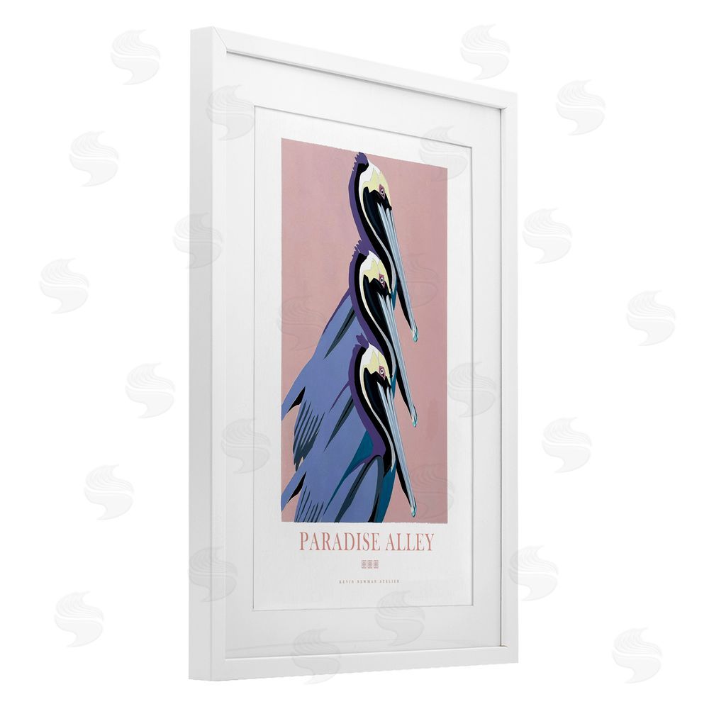 Jadei Graphics Paradise Alley Pelican Trio White Framed Print Under Glass Wall Art