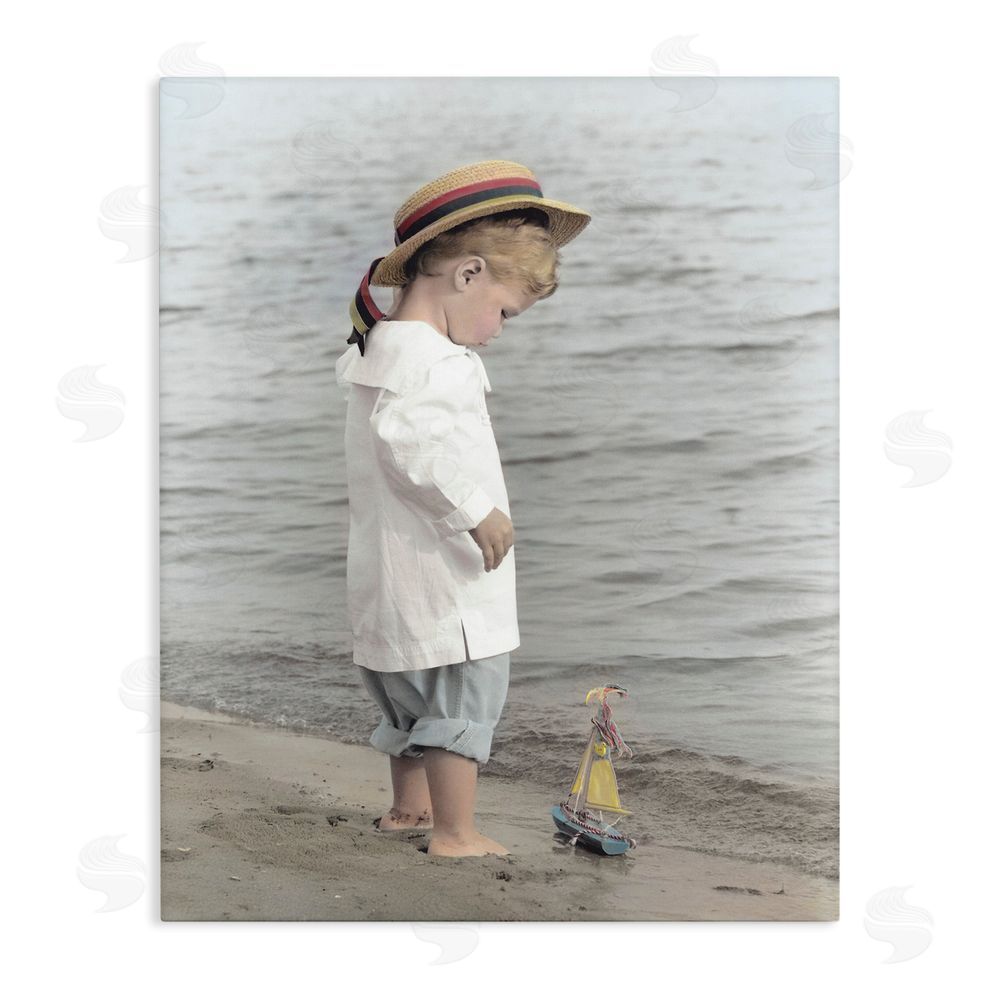 Kendra Dew Child on Beach Shore Stretched Canvas Wall Art Print