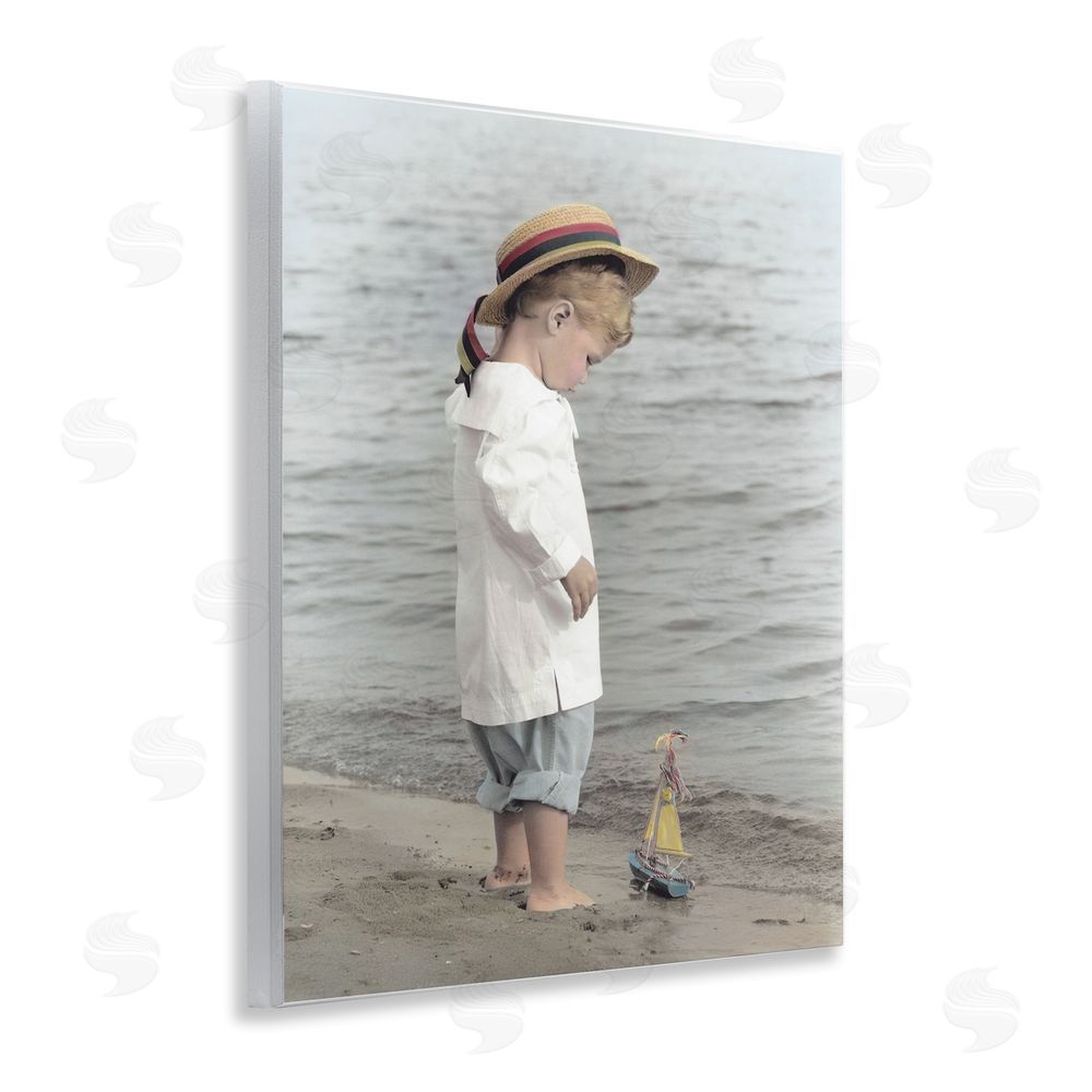 Kendra Dew Child on Beach Shore Wooden Wall Plaque Art Print
