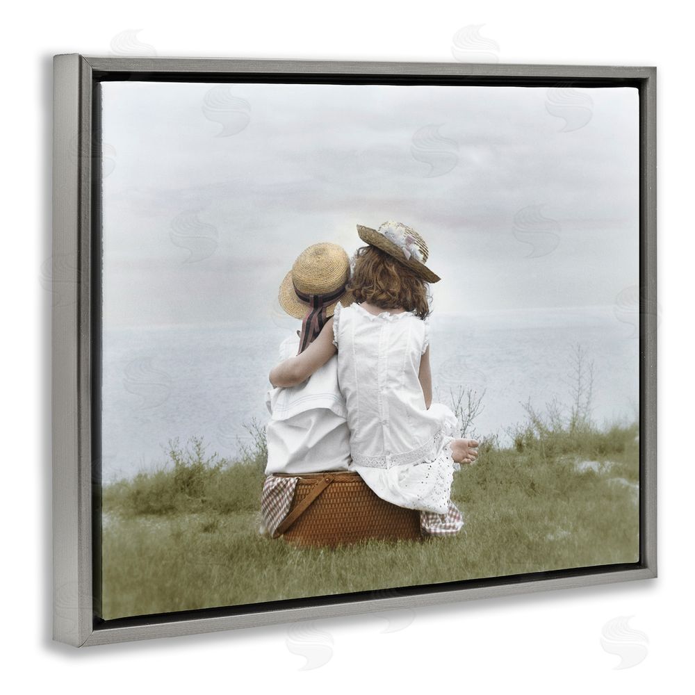 Kendra Dew Friends By The Ocean Gray Floating Frame Canvas Wall Art Print