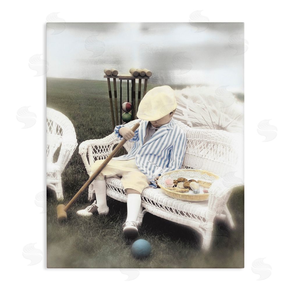 Kendra Dew Child with Croquet Mallet Stretched Canvas Wall Art Print