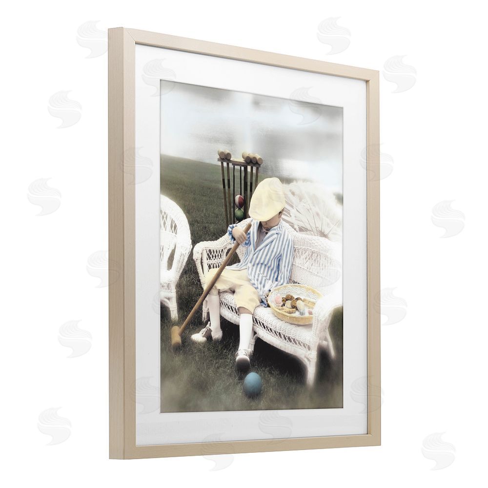 Kendra Dew Child with Croquet Mallet Brown Framed Print Under Glass Wall Art