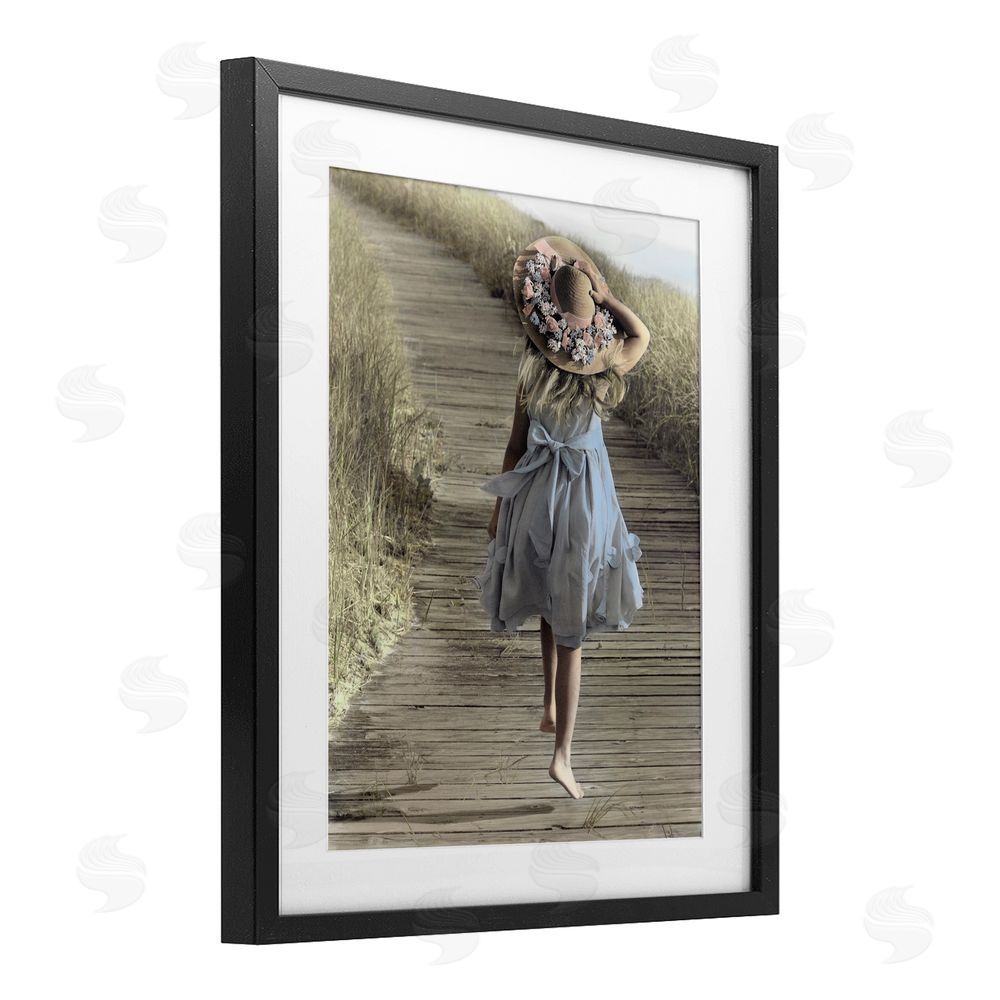 Kendra Dew Girl With Sun Hat Walking Black Framed Print Under Glass Wall Art