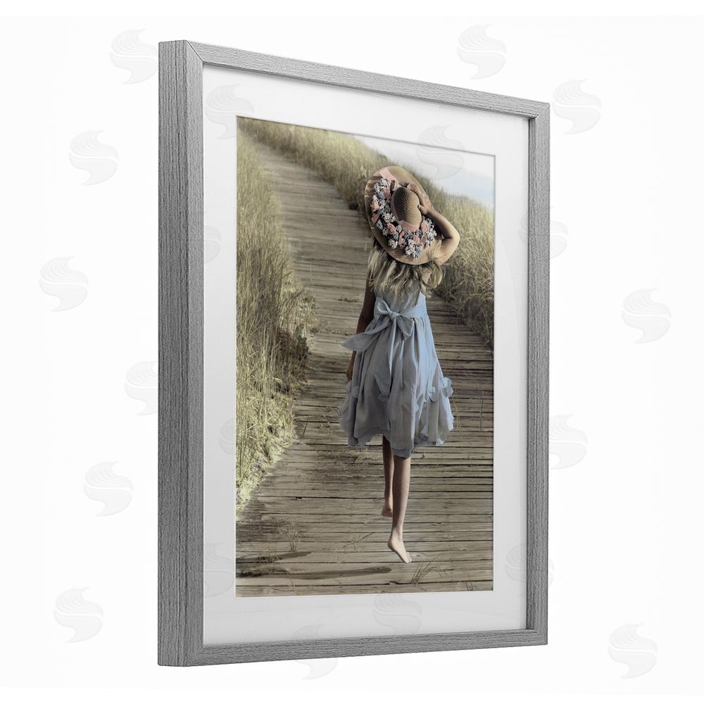 Kendra Dew Girl With Sun Hat Walking Gray Framed Print Under Glass Wall Art