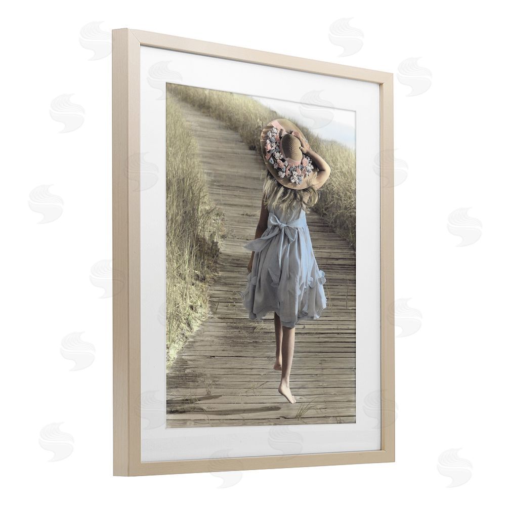 Kendra Dew Girl With Sun Hat Walking Brown Framed Print Under Glass Wall Art