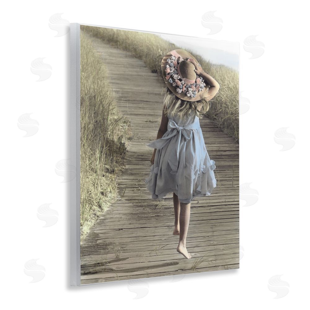 Kendra Dew Girl With Sun Hat Walking Wooden Wall Plaque Art Print