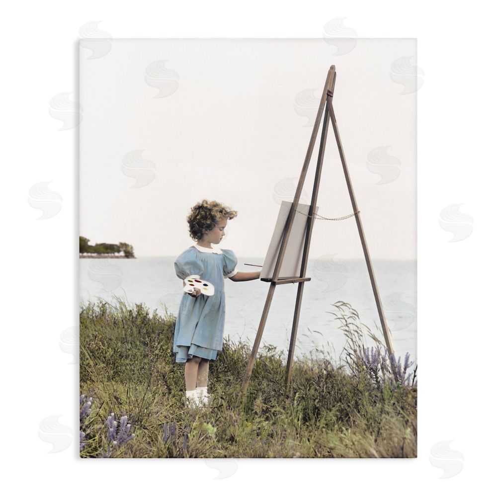 Kendra Dew Child Painting on Easel Stretched Canvas Wall Art Print
