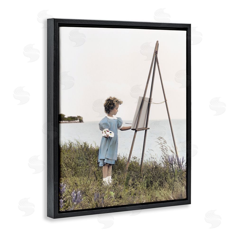 Kendra Dew Child Painting on Easel Black Floating Frame Canvas Wall Art Print