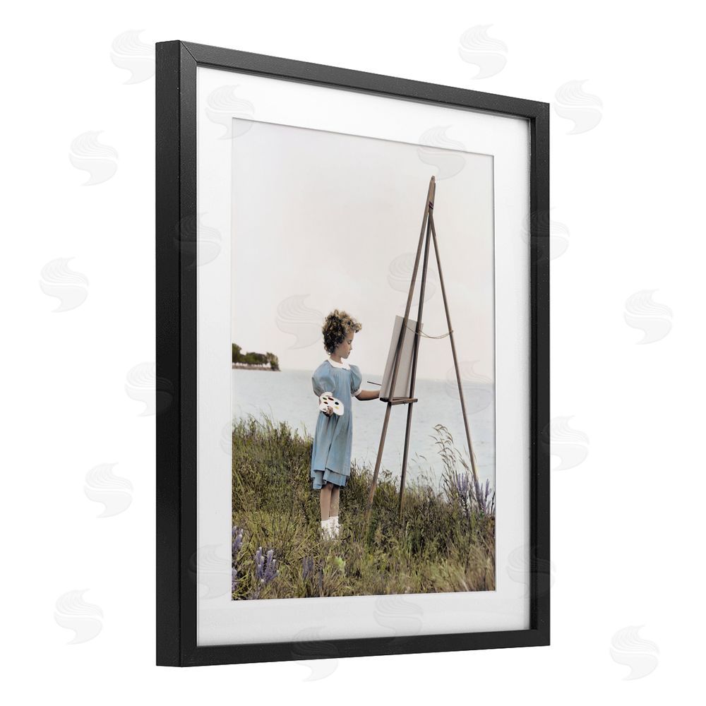 Kendra Dew Child Painting on Easel Black Framed Print Under Glass Wall Art