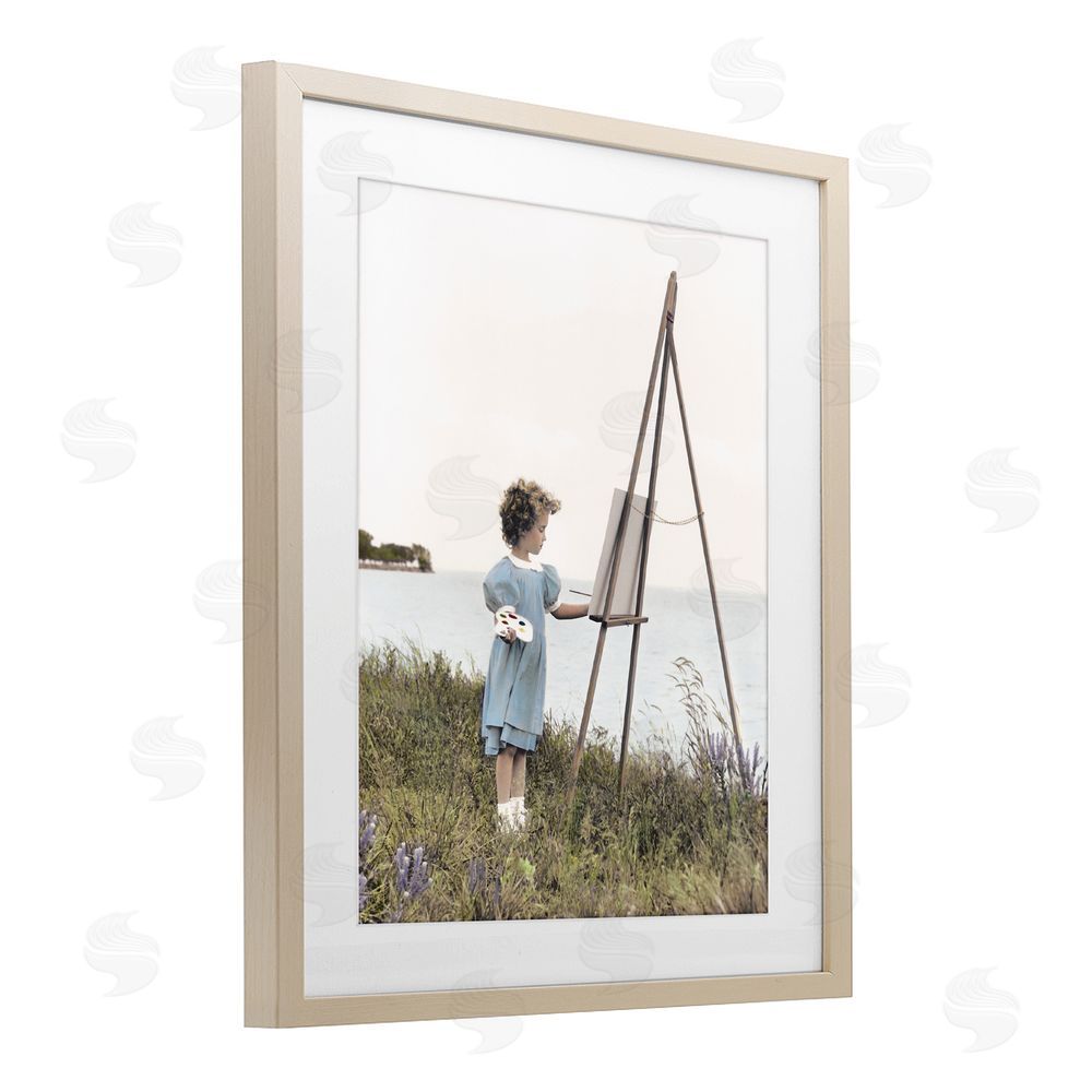 Kendra Dew Child Painting on Easel Brown Framed Print Under Glass Wall Art