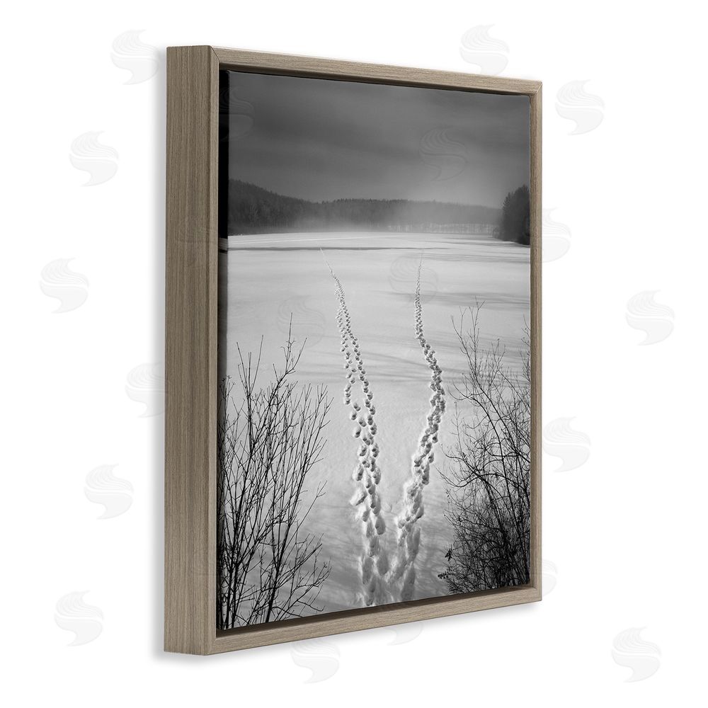 Chip Forelli Snowstep Tracks Across Frozen Lakes Brown Floating Framed Canvas Wall Art Print