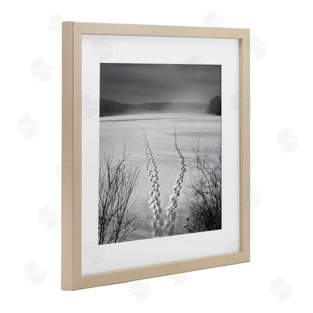 Chip Forelli Snowstep Tracks Across Frozen Lakes Brown Framed Print Under Glass with White Mat Wall Art