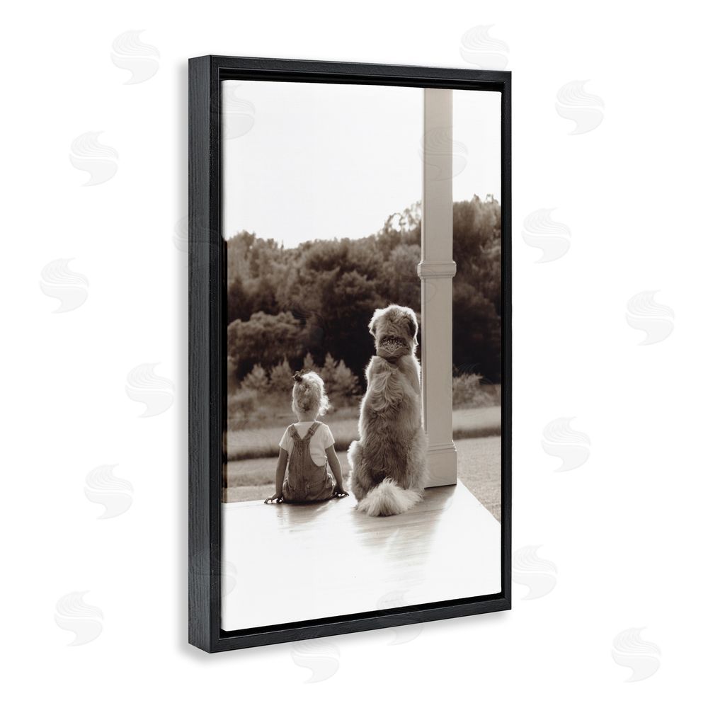 Kendra Dew Child And Dog Friendship Black Floating Frame Canvas Wall Art Print