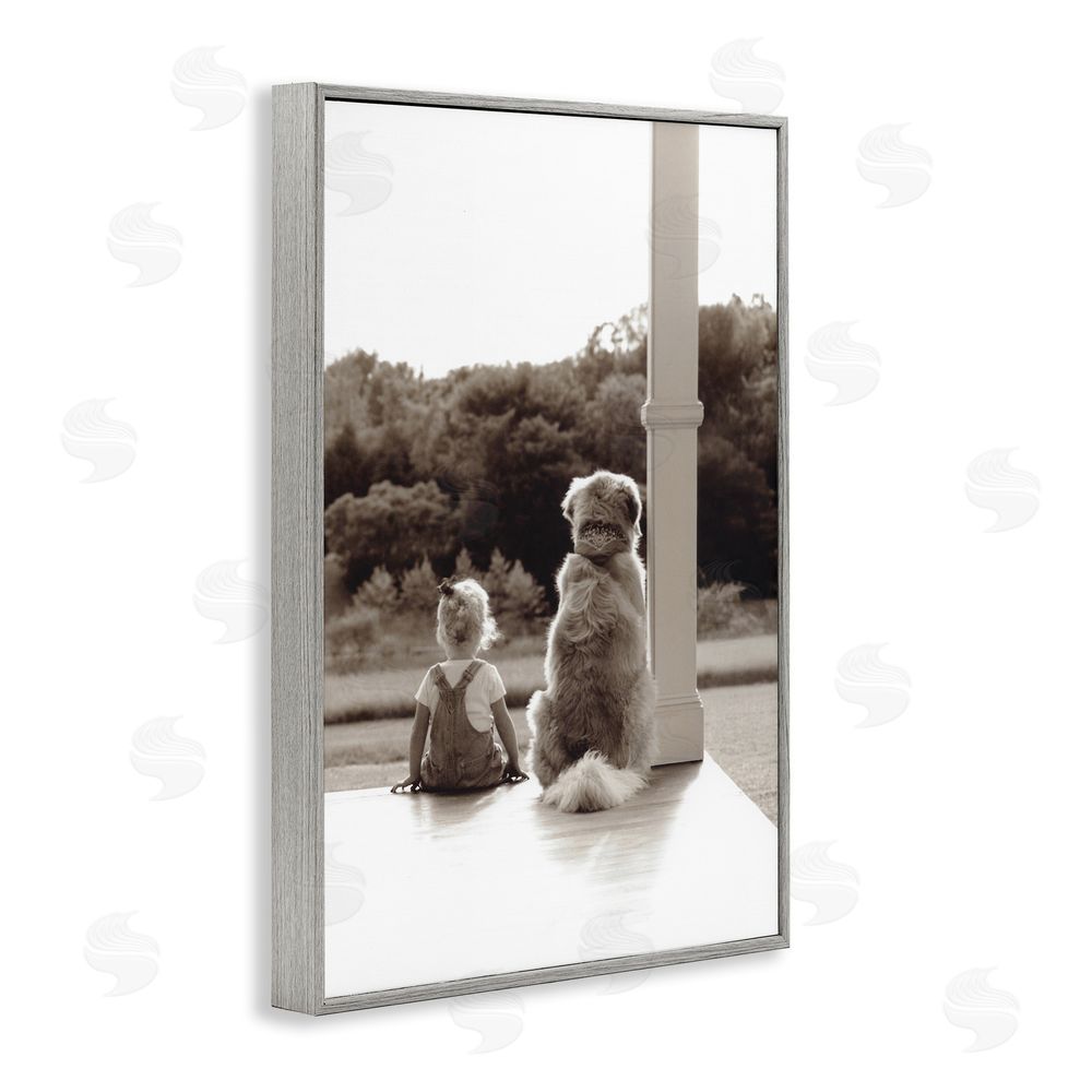 Kendra Dew Child And Dog Friendship Gray Framed Giclee Wall Art Print