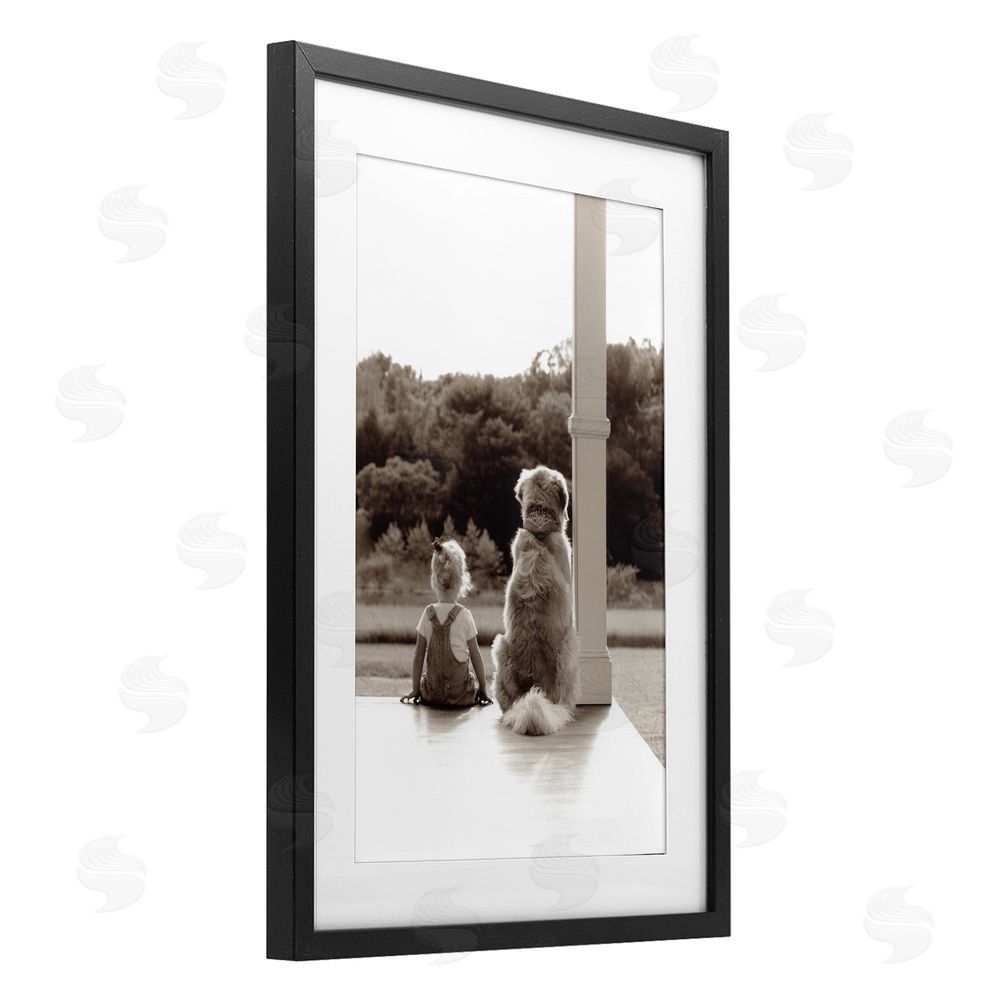Kendra Dew Child And Dog Friendship Black Framed Print Under Glass Wall Art