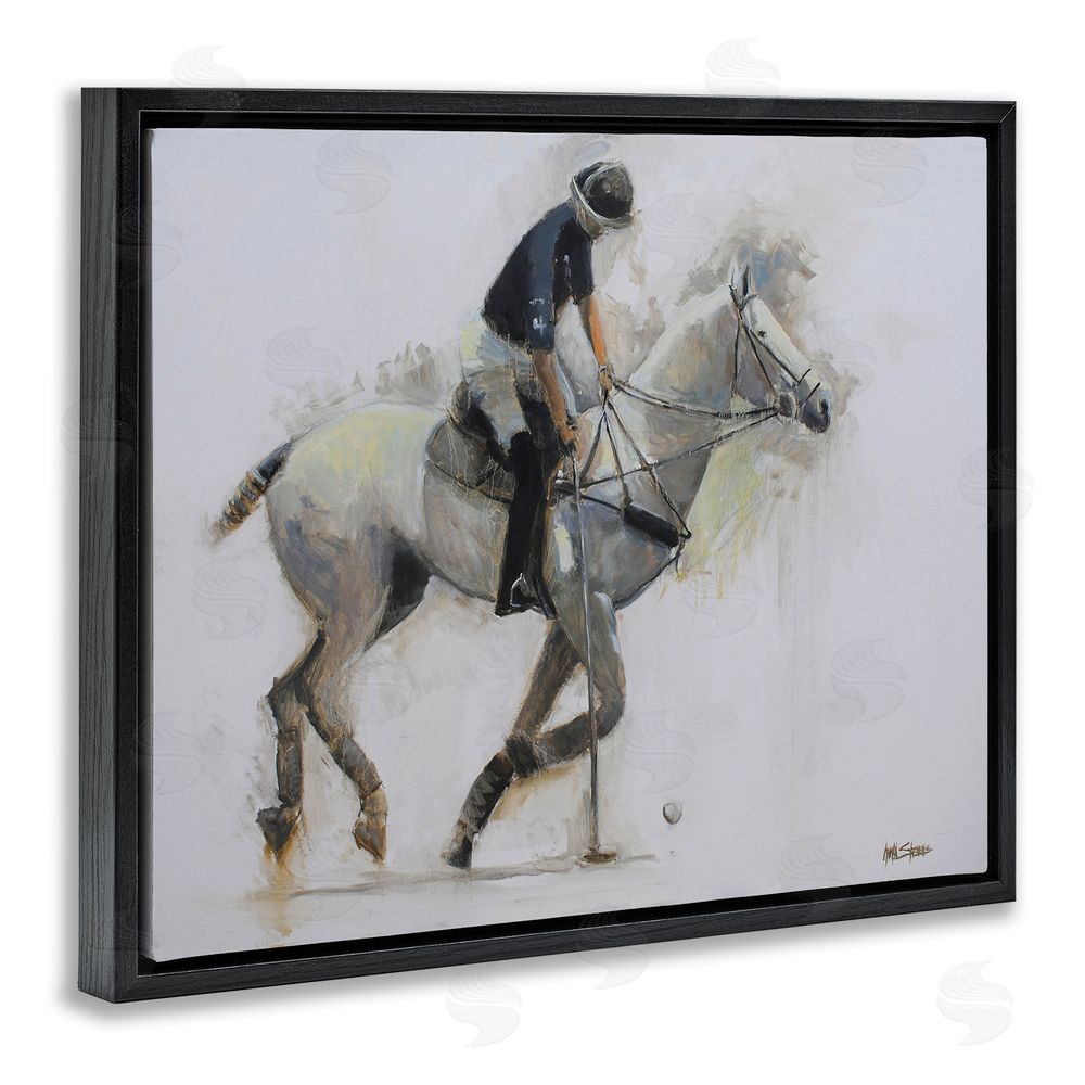 Jadei Graphics Polo Rider in Motion Black Floating Frame Canvas Wall Art Print