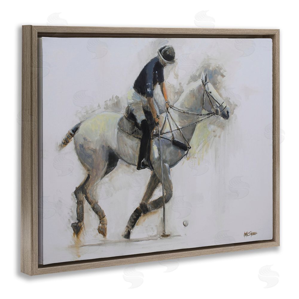 Jadei Graphics Polo Rider in Motion Brown Floating Frame Canvas Wall Art Print