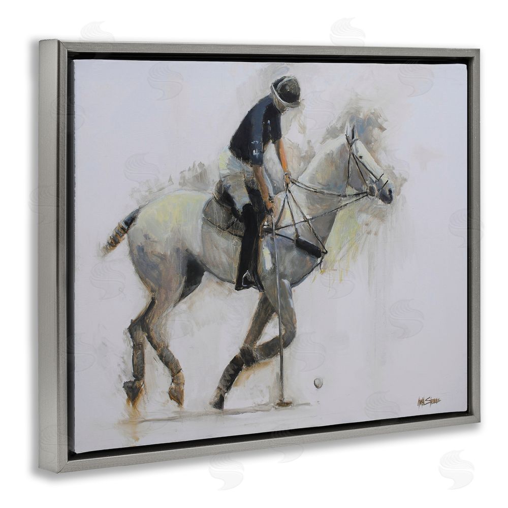Jadei Graphics Polo Rider in Motion Gray Floating Frame Canvas Wall Art Print