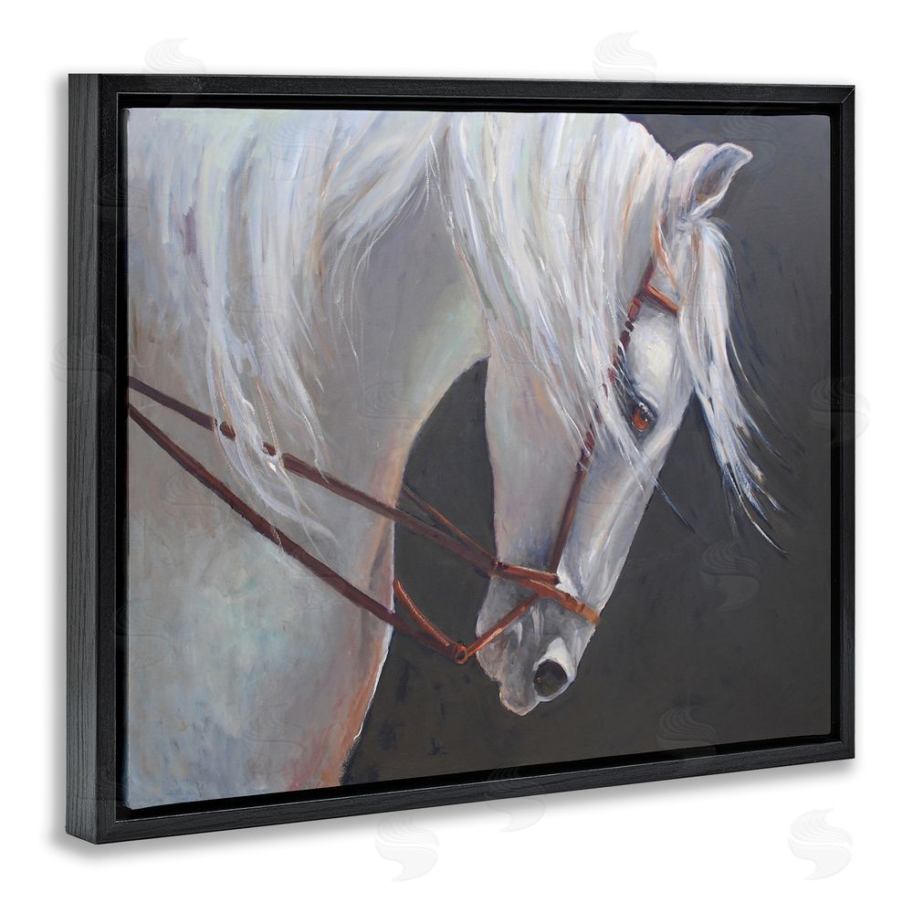 Jadei Graphics Majestic White Mare Black Floating Frame Canvas Wall Art Print