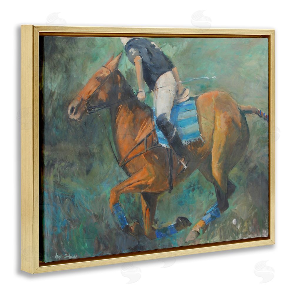 Jadei Graphics Polo Rider in Dynamic Motion Gold Floating Frame Canvas Wall Art Print
