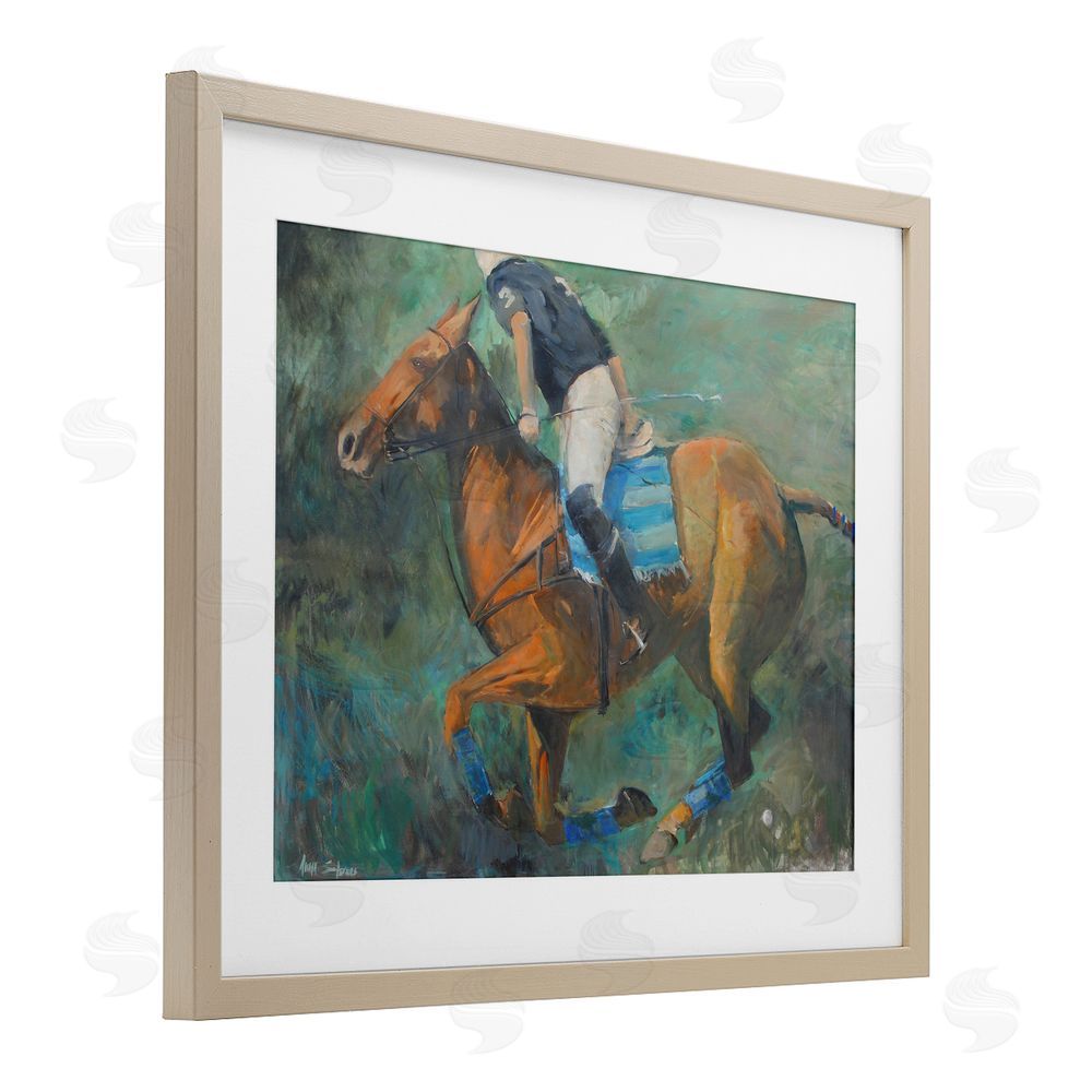 Jadei Graphics Polo Rider in Dynamic Motion Brown Framed Print Under Glass Wall Art