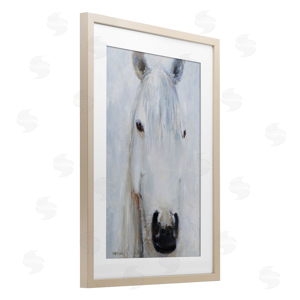 Jadei Graphics Pure White Horse Portrait Brown Framed Print Under Glass Wall Art