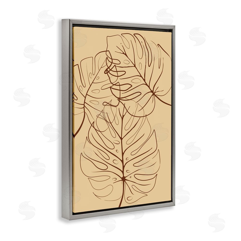 Martina Pavlova Autumn Monstera Leaf Contour Gray Floating Frame Stretched Canvas Wall Art Print