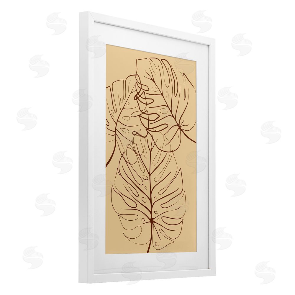 Martina Pavlova Autumn Monstera Leaf Contour White Framed Print Under Glass with Matting Wall Art